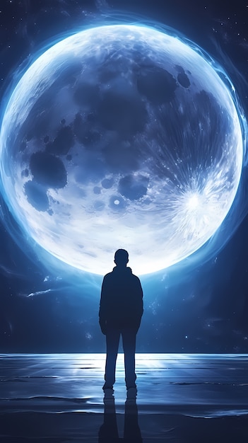 Fondo de pantalla de silueta de hombre y luna de arte digital