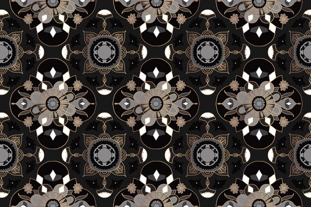 Fondo de patrón indio floral Mandala negro