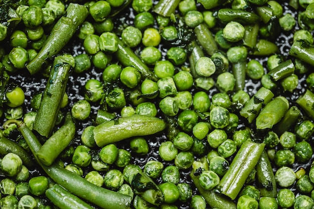 Fondo plano de guisantes verdes laicos