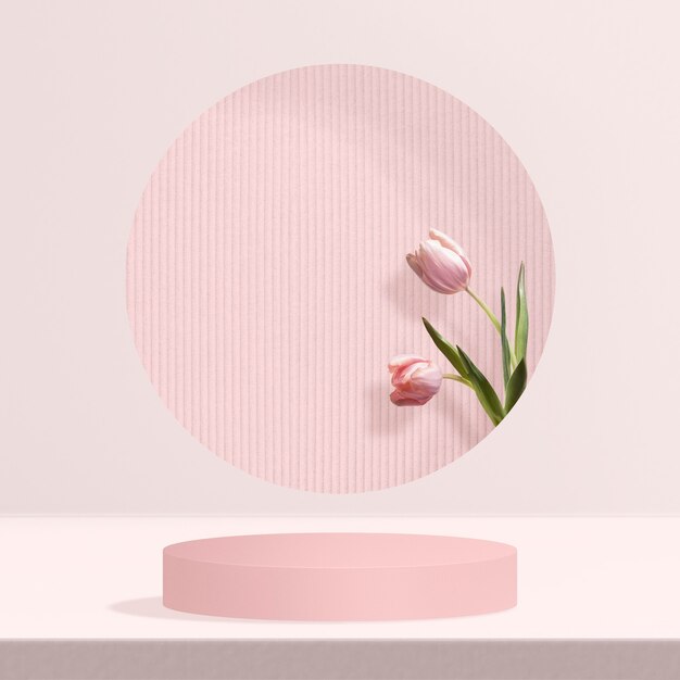 Fondo de producto floral con tulipán en rosa