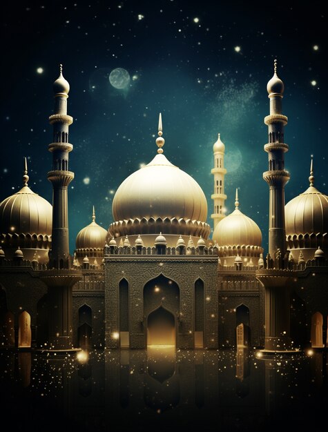 Fondo de Ramadán con mezquita iluminada con velas