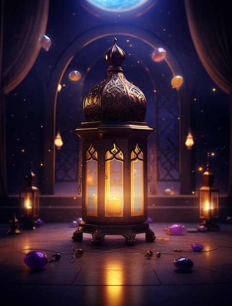 Fondo de Ramadán con mezquita iluminada con velas