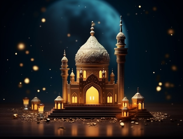 Fondo de Ramadán con mezquita iluminada con velas