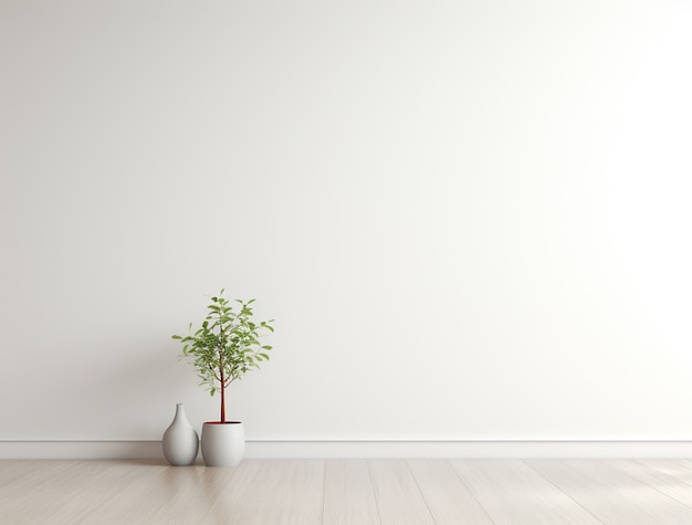 Fondo con simples paredes blancas y plantas