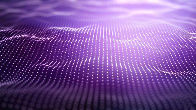 Fondo tecno púrpura 3D con puntos que fluyen