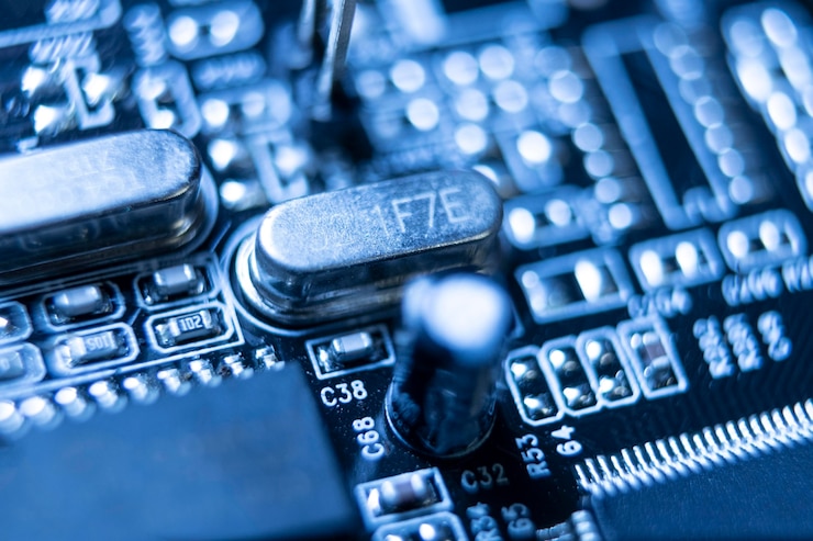 Foto gratuito fondo de tecnología azul de alto ángulo