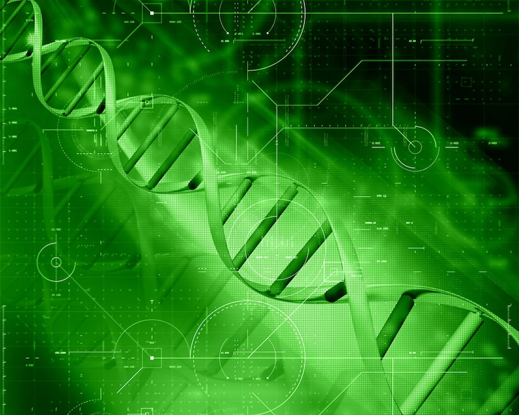 Foto gratuito fondo de tecnología médica 3d con hebra de adn