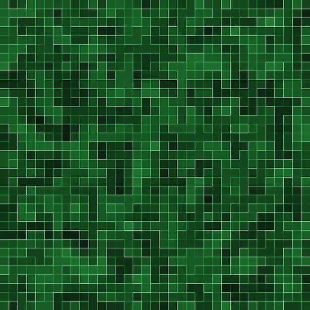 Fondo y textura de la pared del mosaico de la teja del mosaico del pixel cuadrado verde brillante abstracto.