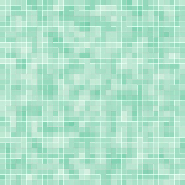 Fondo y textura de la pared del mosaico de la teja del mosaico del pixel cuadrado verde brillante abstracto.