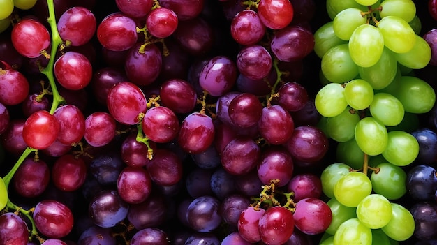 Fondo de uvas frescas dispuestas juntas que representan el concepto de dieta saludable Vista superior Ai generativo