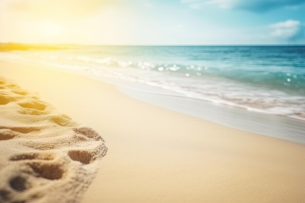 Fondo de verano desenfocado de una playa paradisíaca para producto o espacio de copia Ai generativo