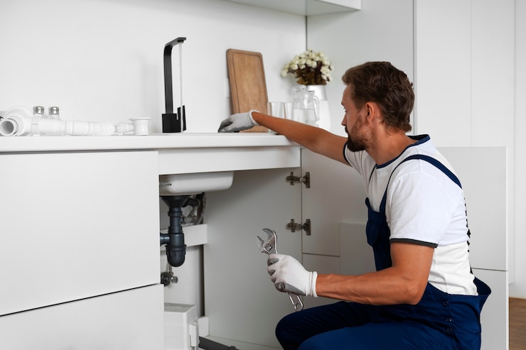 Foto gratuito fontanero profesional haciendo su trabajo