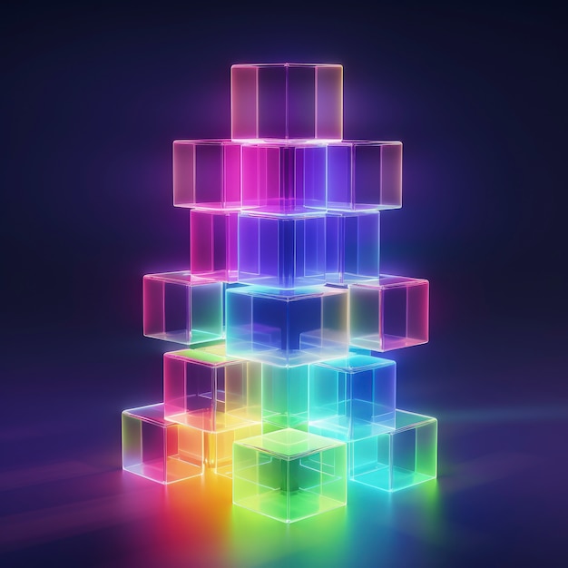 Foto gratuita forma 3d que brilla con colores holográficos brillantes