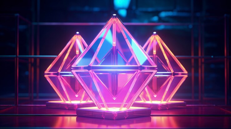 Foto gratuito forma 3d que brilla con colores holográficos brillantes