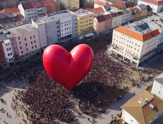 Forma de corazón 3D con globo en la ciudad