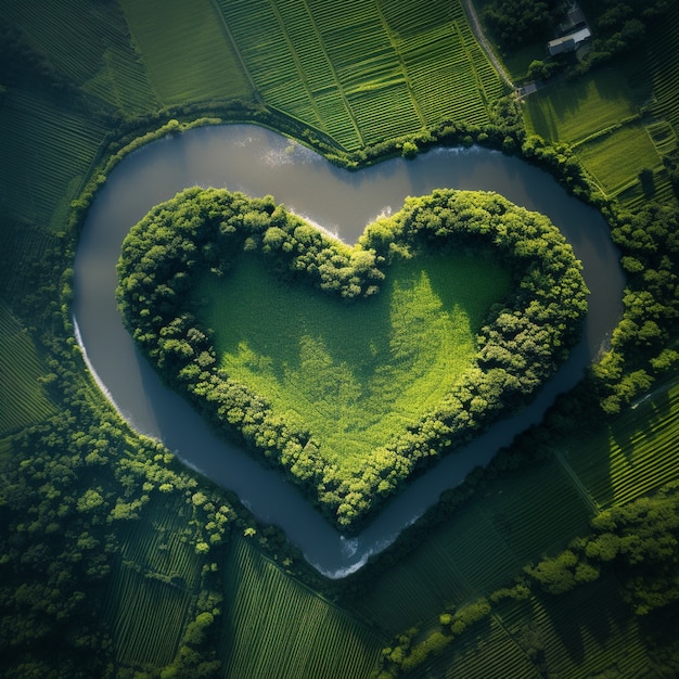 Foto gratuita forma de corazón en 3d con naturaleza y vegetación