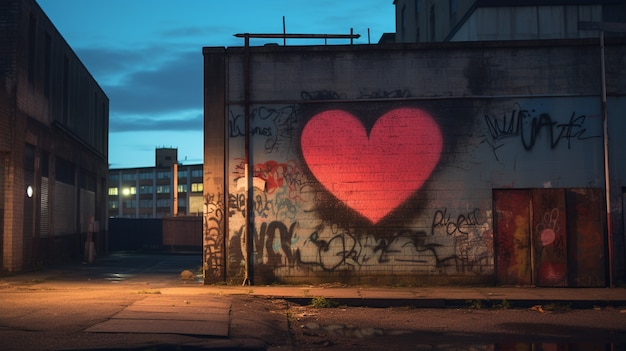 Foto gratuita forma de corazón 3d pintada en el edificio de la ciudad