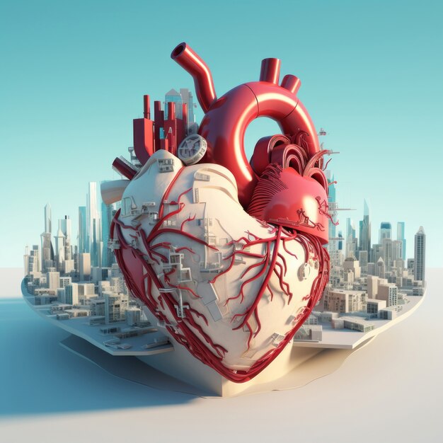 Forma de corazón realista con ciudad.