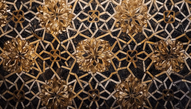 Forma geométrica ornamentada con decoración dorada brillante generada por IA