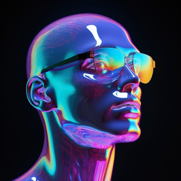 Forma de hombre en 3D brillando con colores holográficos brillantes