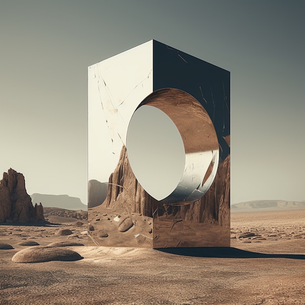 Foto gratuita formas geométricas surrealistas en el desierto estéril