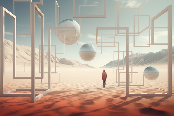 Foto gratuito formas geométricas surrealistas en el desierto estéril