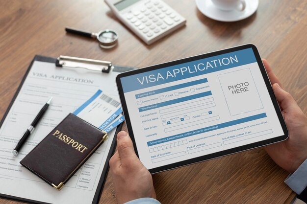 Formulario de solicitud de visa en tableta