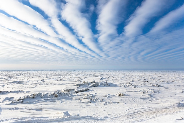 Foto aérea del mar congelado en el Círculo Polar Ártico cerca de Barrow, Alaska