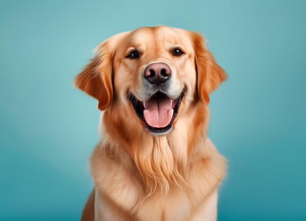 Foto de alta resolución de golden retriever aislado sobre fondo azul