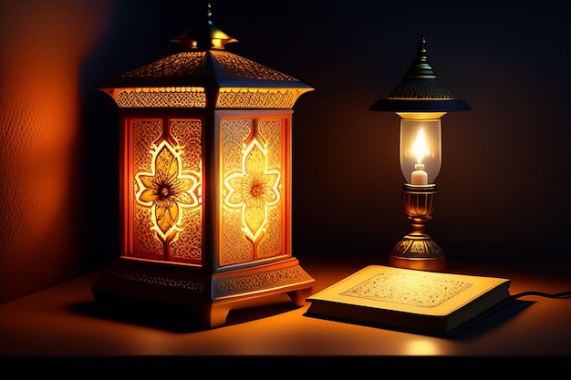 Foto gratuita foto gratis ramadan kareem eid mubarak royal elegant lamp con mosque holy gate con fuegos artificiales