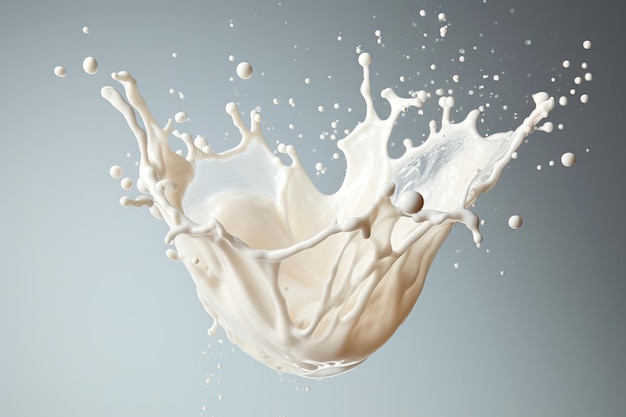 Foto de leche salpicando sobre un fondo gris
