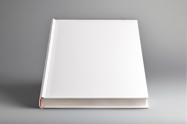 Foto minimalista de un libro de tapa dura blanco sobre un fondo gris claro