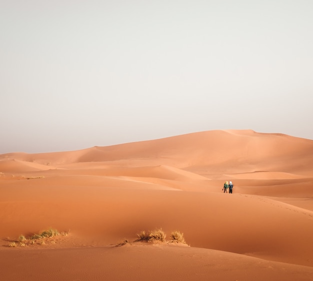 Foto panorámica de dos personas de pie en un lugar desierto
