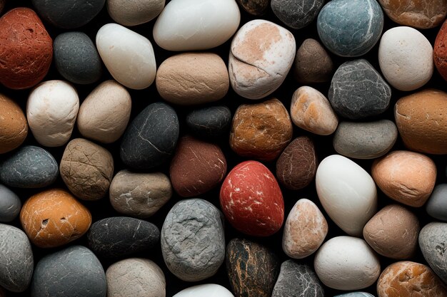 Foto de piedras de río de colores brillantes.