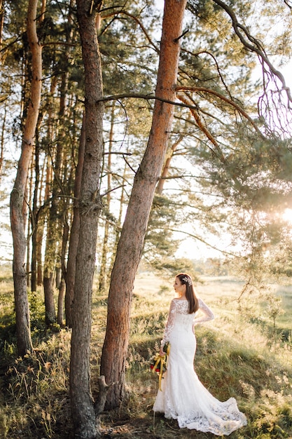 Foto romántica en el bosque de hadas. Mujer hermosa