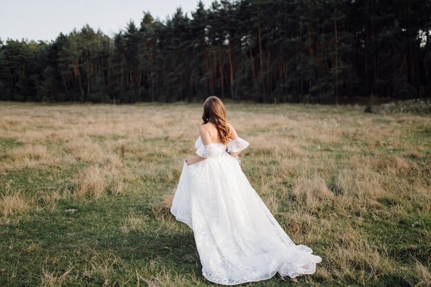 Foto romántica en el bosque de hadas. Mujer hermosa