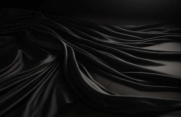Foto de tela negra sedosa sobre un fondo negro
