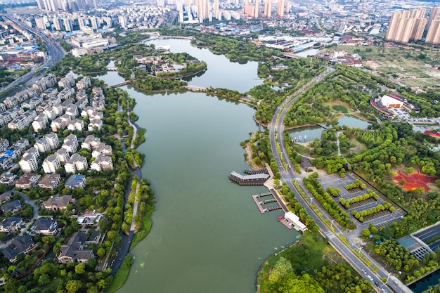 Fotografía aérea de la ciudad china