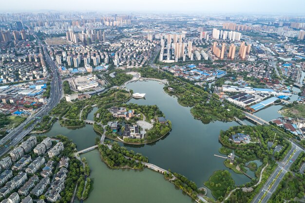 Fotografía aérea de la ciudad china