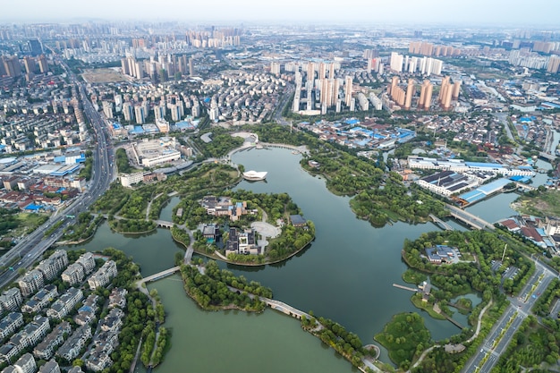 Fotografía aérea de la ciudad china