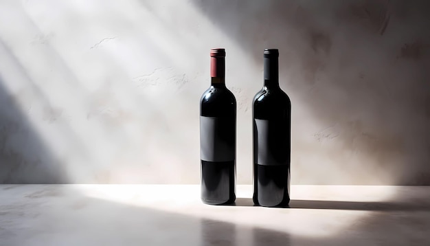 Foto gratuita fotografía de botellas de vino simples sobre un fondo moderno de hormigón