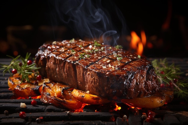 fotografía cinematográfica de filete de carne a la parrilla