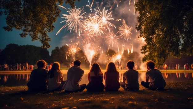 Fotografía completa de amigos celebrando el año nuevo