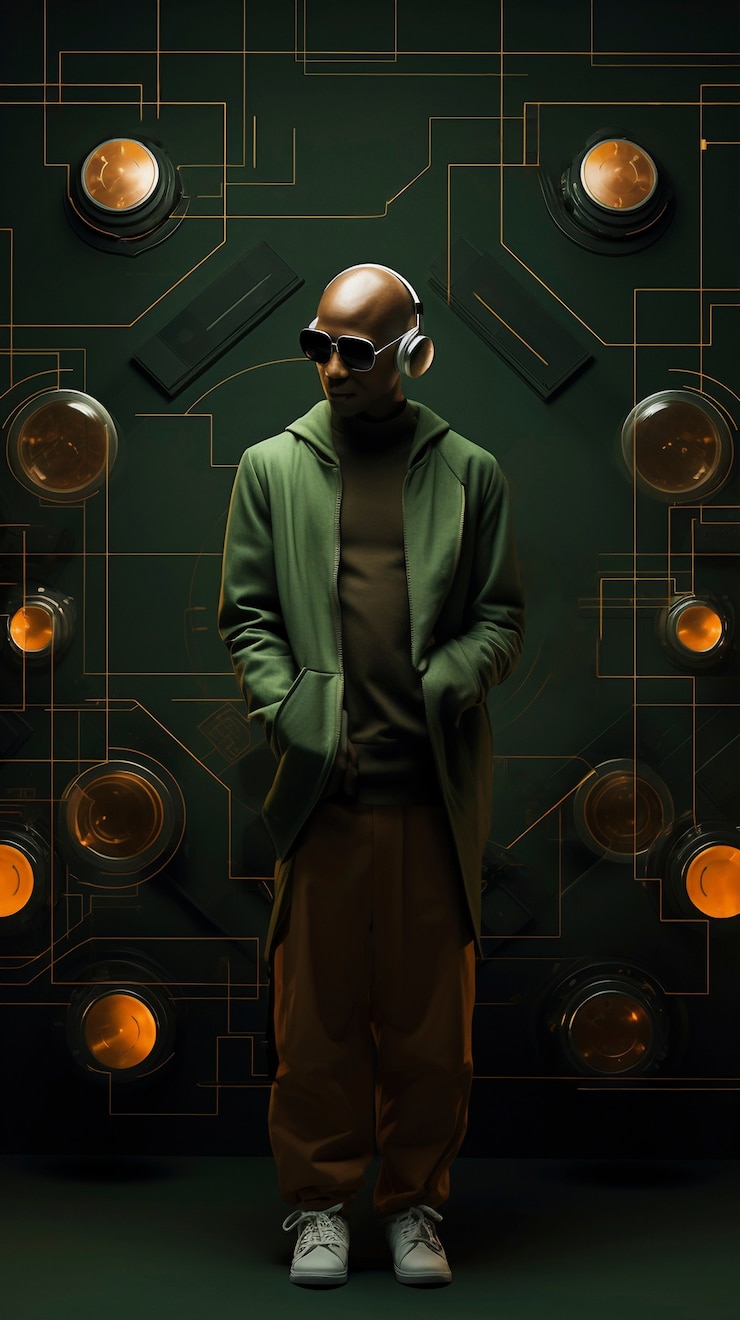 Foto gratuito fotografía completa de un hombre posando un retrato futurista