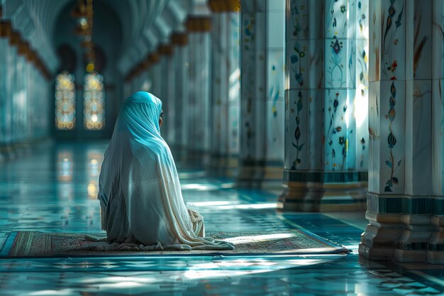 Fotografía completa de una mujer celebrando el Ramadán