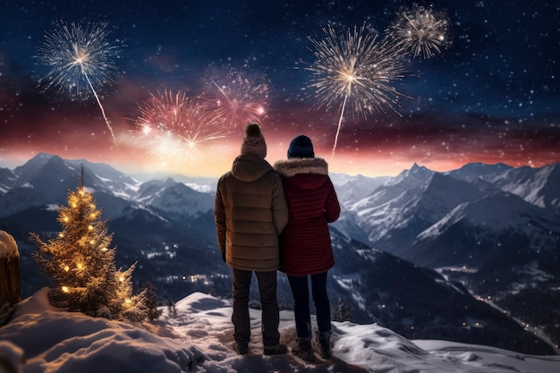 Fotografía completa de una pareja celebrando el año nuevo.