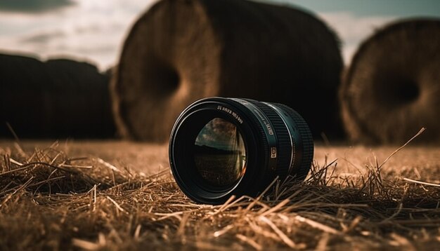 Un fotógrafo captura la belleza de la naturaleza con una vieja cámara Canon y un trípode generado por inteligencia artificial