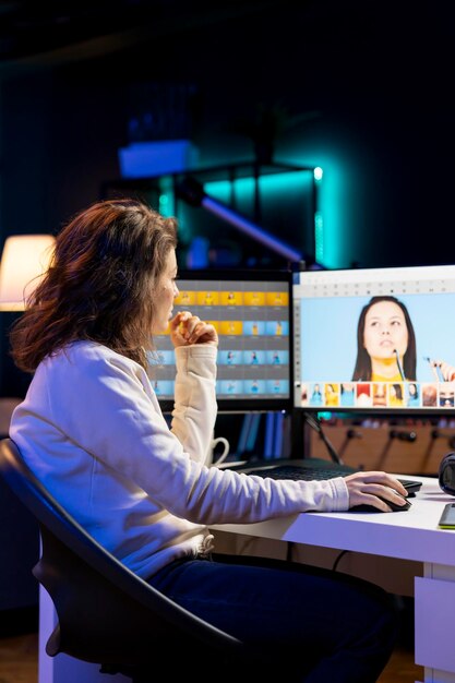 Fotógrafo fijando imágenes sobreexpuestas en una computadora de escritorio