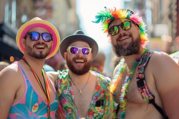 Foto gratuita fotorealistas colores del arco iris con hombres celebrando el orgullo juntos