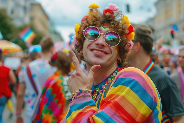 Foto gratuita fotorealistas colores del arco iris con hombres celebrando el orgullo juntos